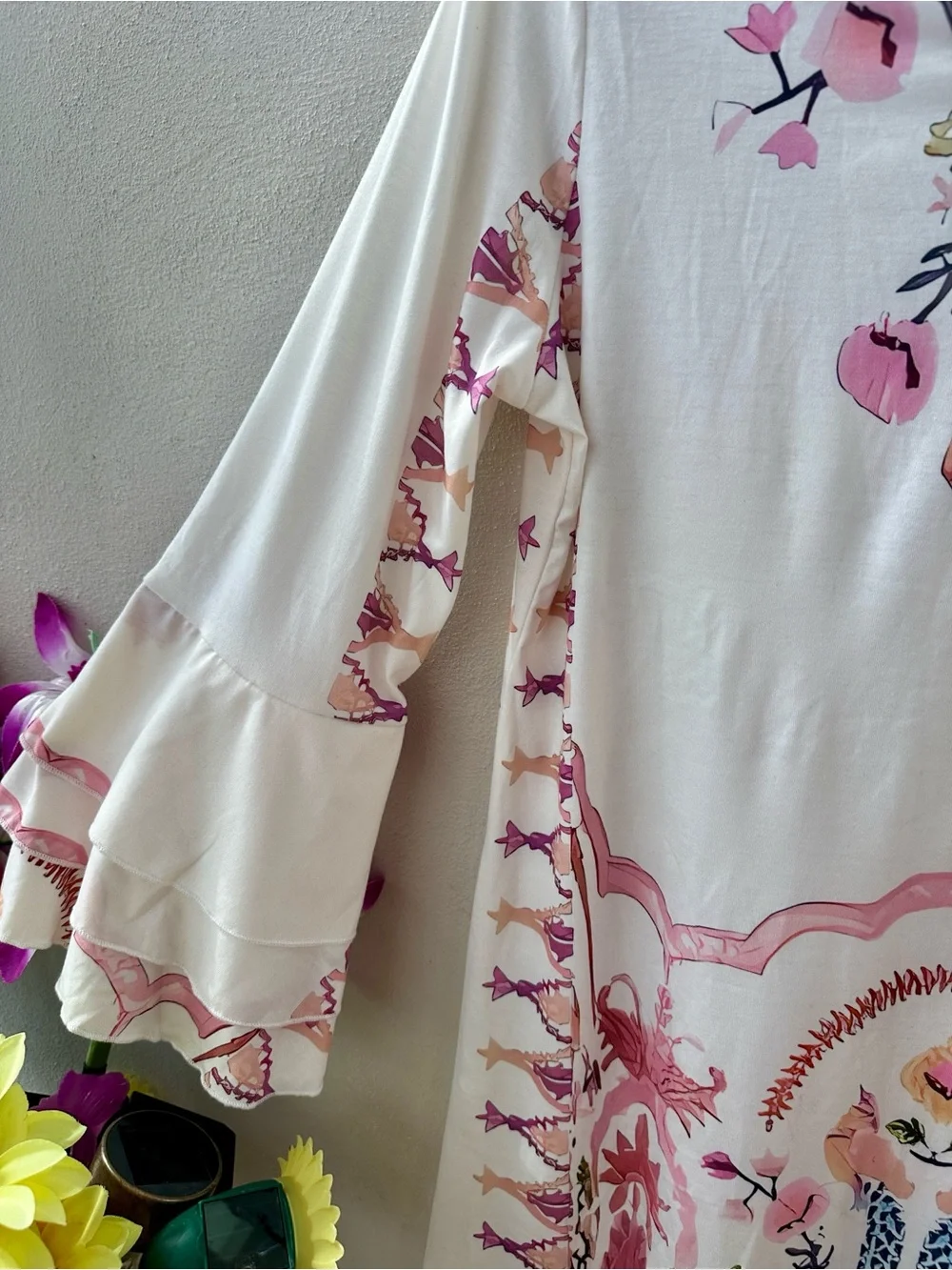 Women's dress with Cream with Pink Floral Print - Picture 6 of 7